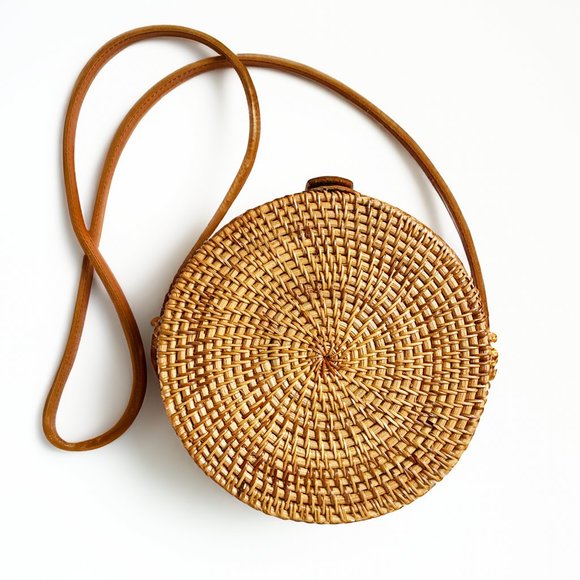 Handbags - Round Straw Bag Shoulder Leather Straps | Wicker Rattan Hand Woven Crossbody Sho
